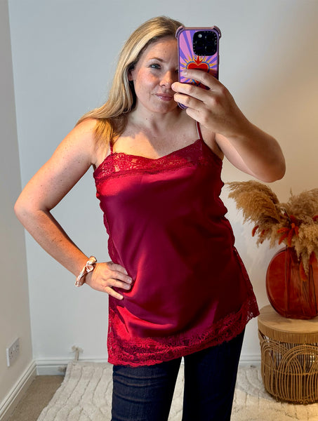 Lace Trim Longline Camisole | Wine