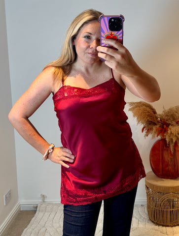 Lace Trim Longline Camisole | Wine