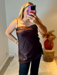 Lace Trim Longline Camisole | Chocolate