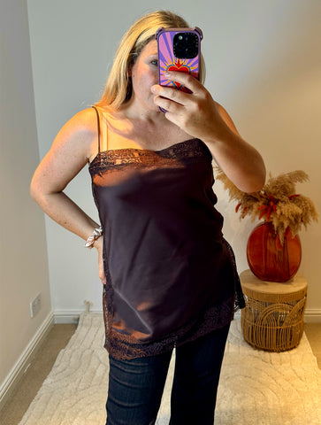 Lace Trim Longline Camisole | Chocolate