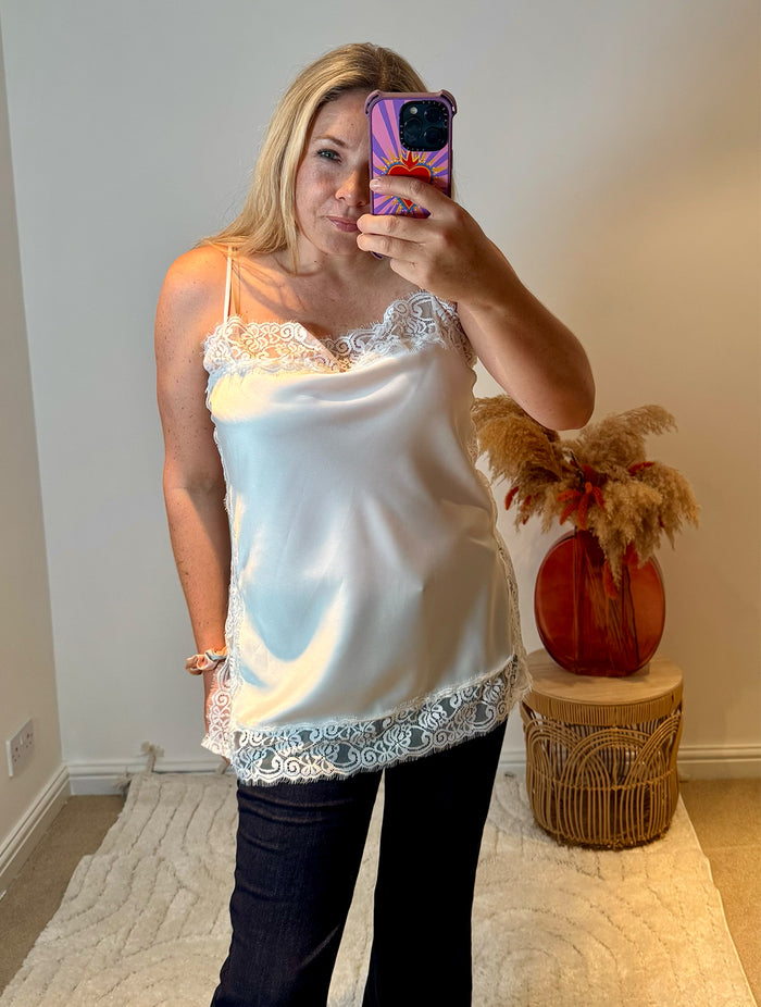 Lace Trim Longline Camisole | White