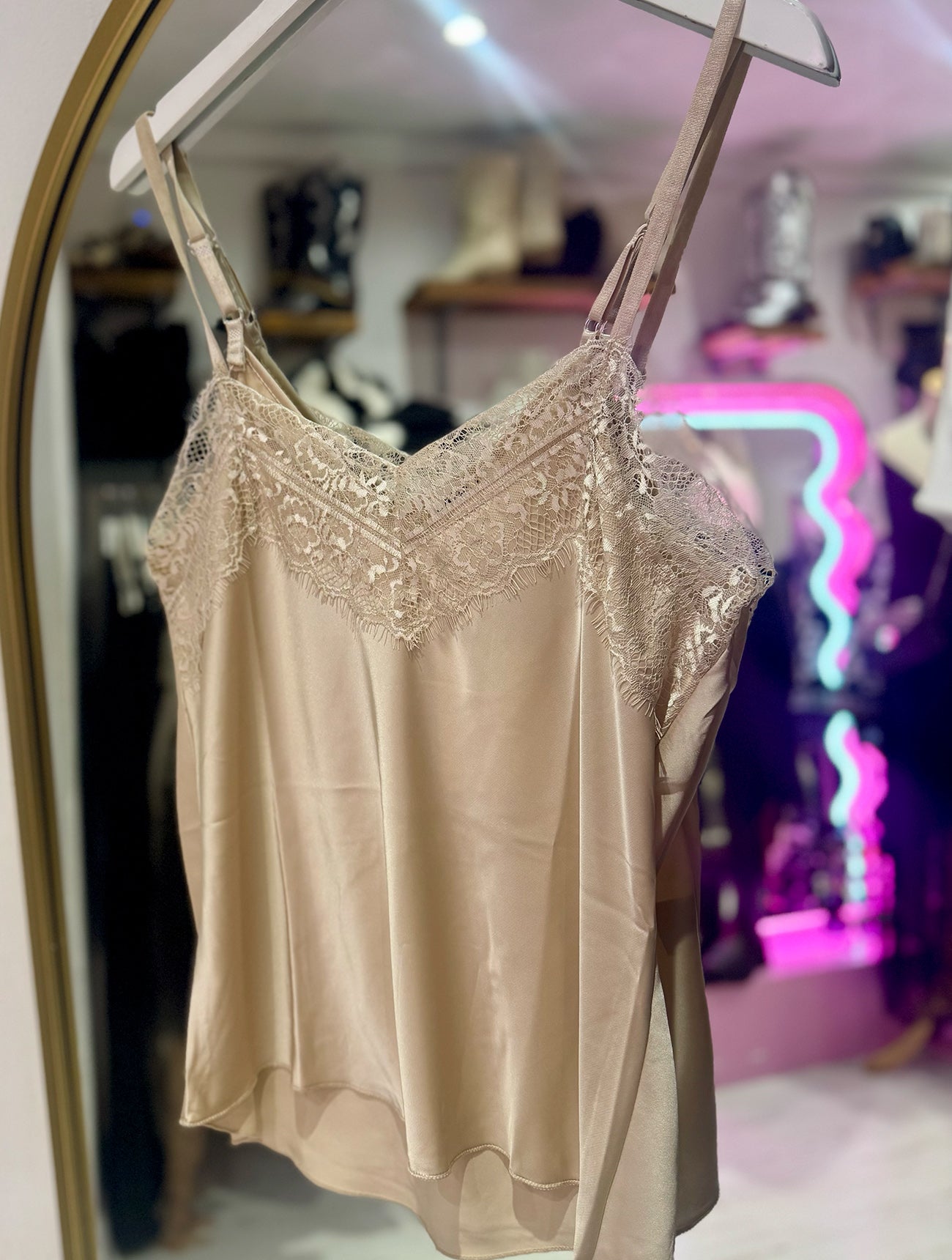 Lace Trim Swing Camisole | Champagne