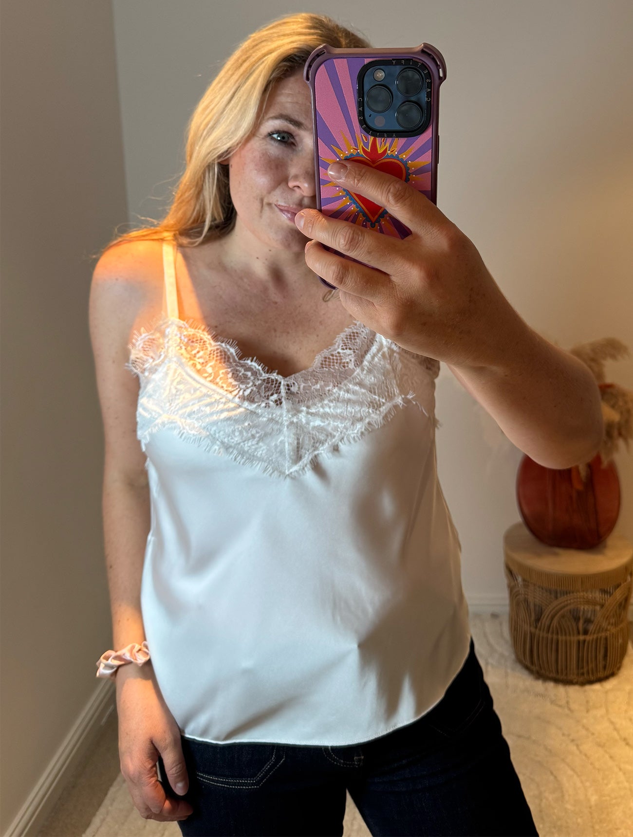 Lace Trim Swing Camisole | White