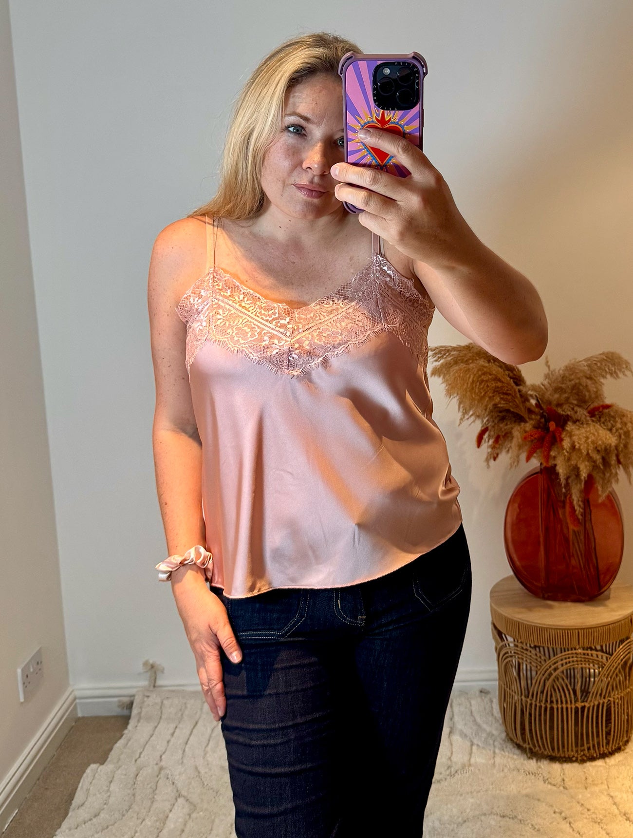 Lace Trim Swing Camisole | Shell Pink