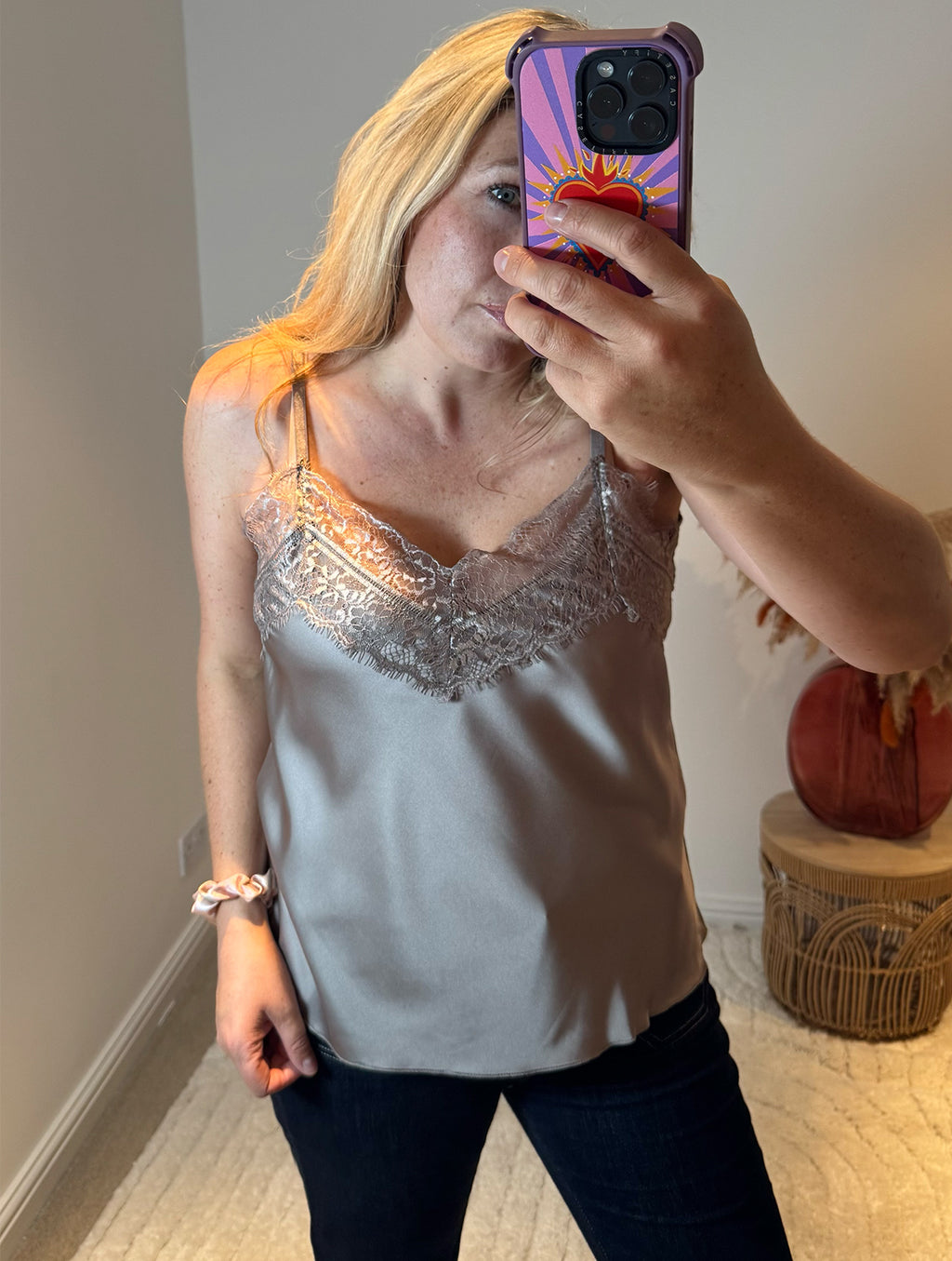 Lace Trim Swing Camisole | Taupe