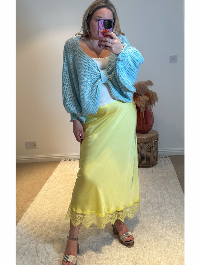 Aurora Satin Skirt with Lace Trim | Lemon Yellow