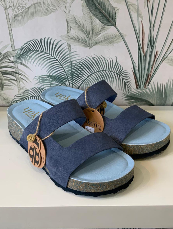 Yokono | LANKA-260 | Suede Platform Slip On Sandal | Iris Blue