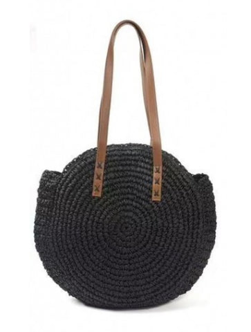Large Circle Straw Bag | Black