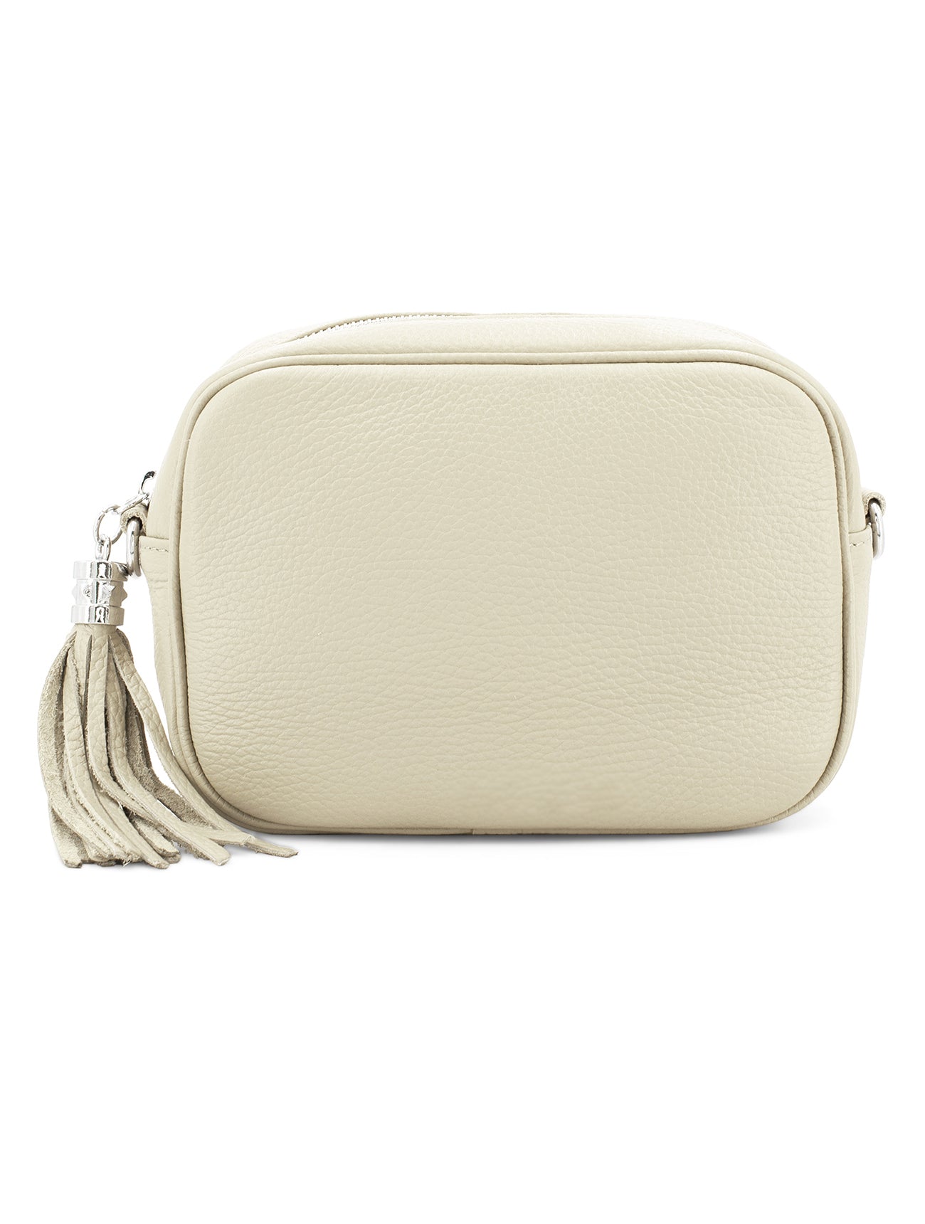 Large Leather Rectangle Tassel Crossbody Bag Stone