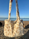 Large Leopard Teddy Tote Bag | Beige Multi