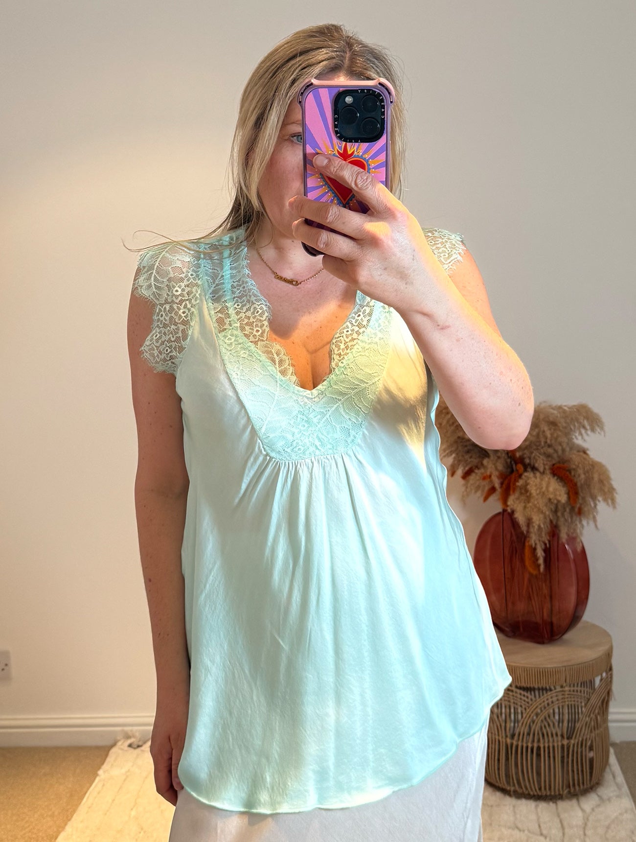 Layla 2 Thicker Strap Lace Camisole | Aqua