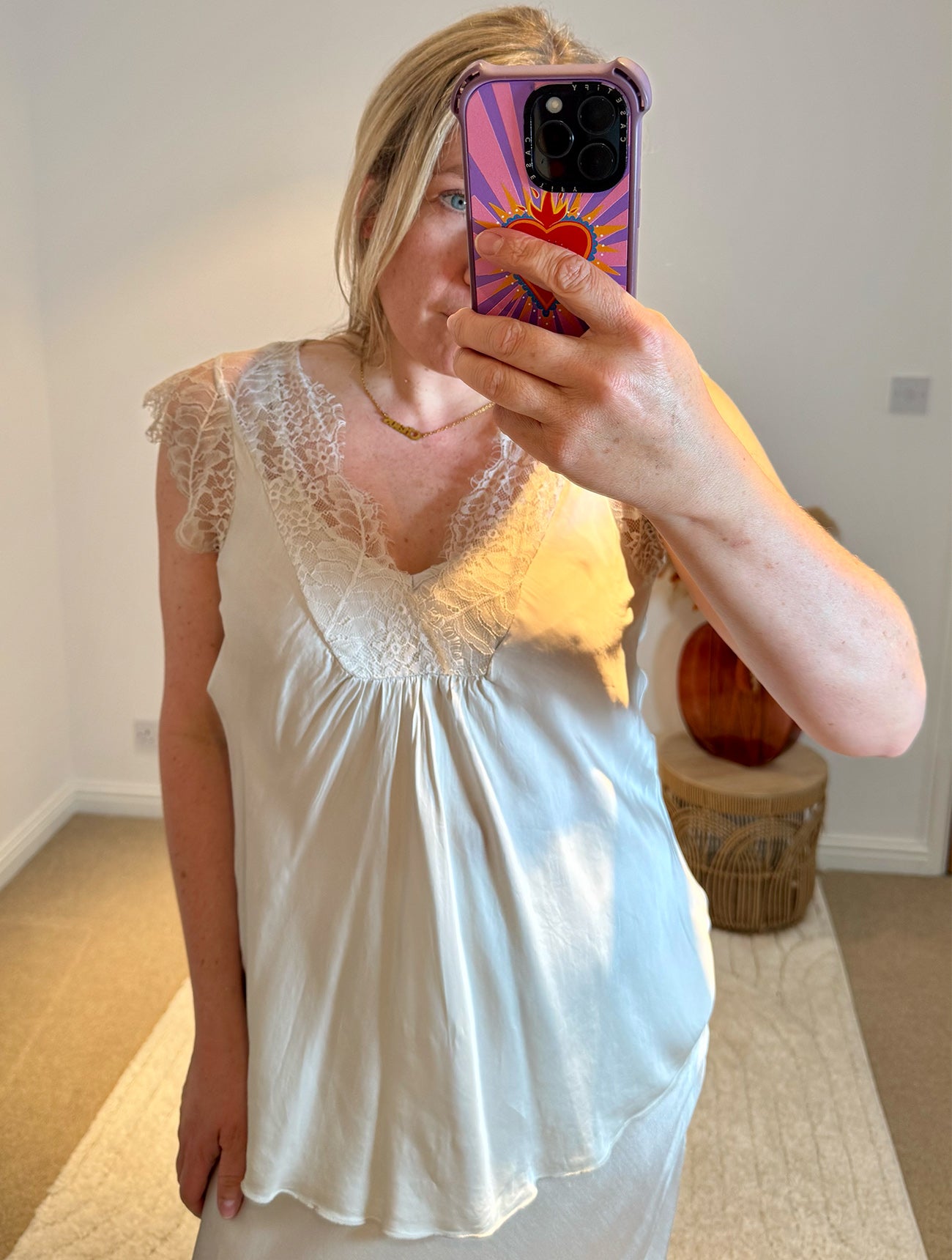 Layla 2 Thicker Strap Lace Camisole | Beige Oyster