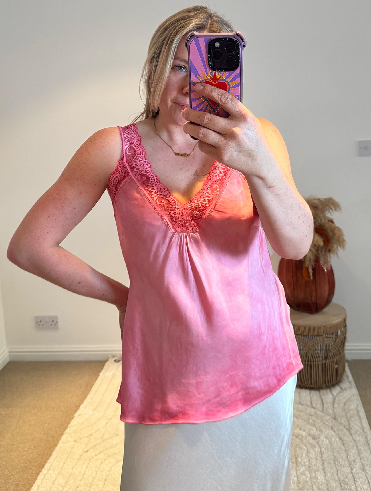 Layla Lace Silky Camisole | Coral