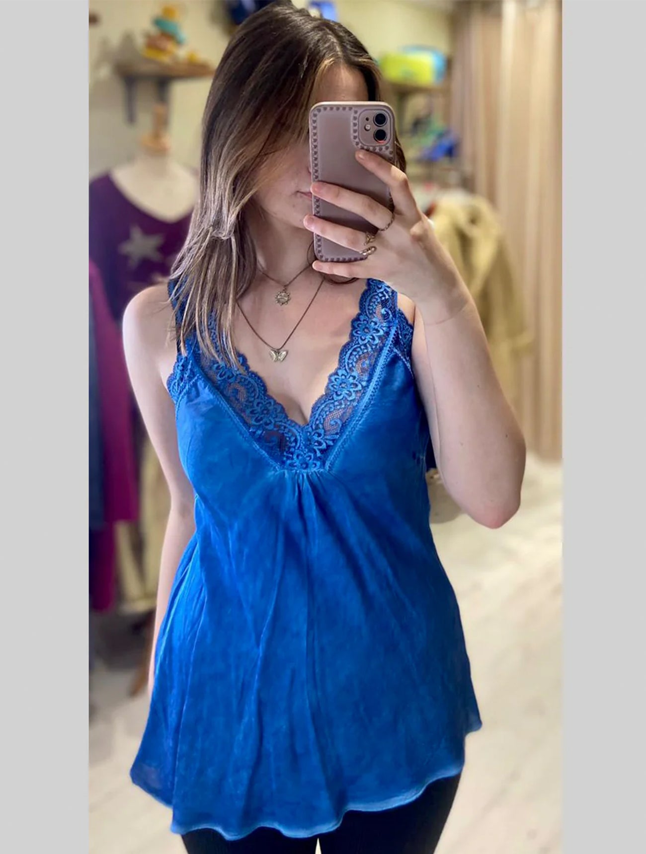 Layla Lace Silky Camisole | Electric Blue
