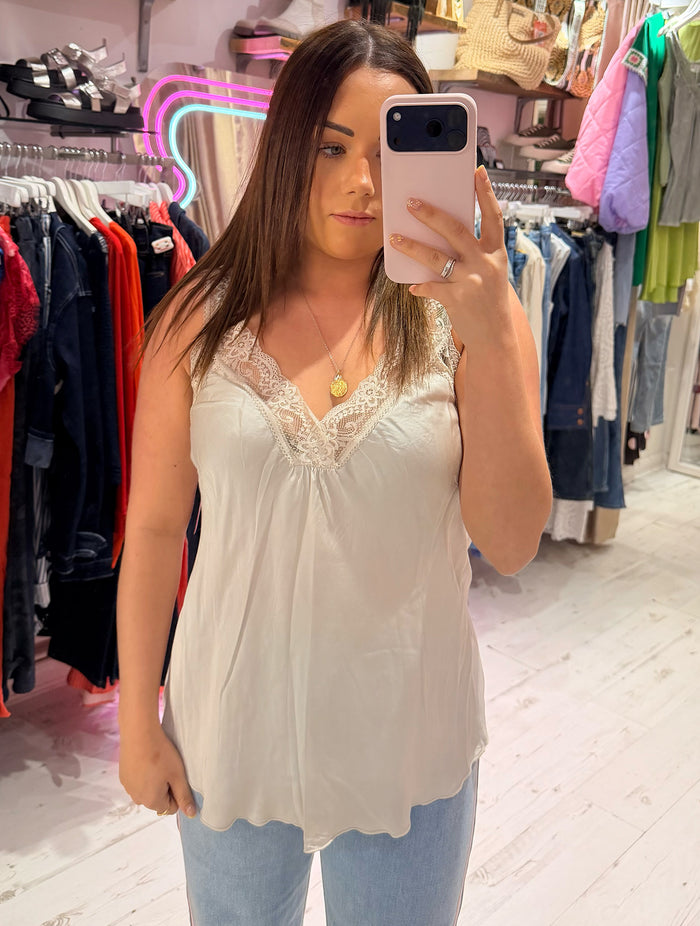 Layla Lace Silky Camisole | Oyster