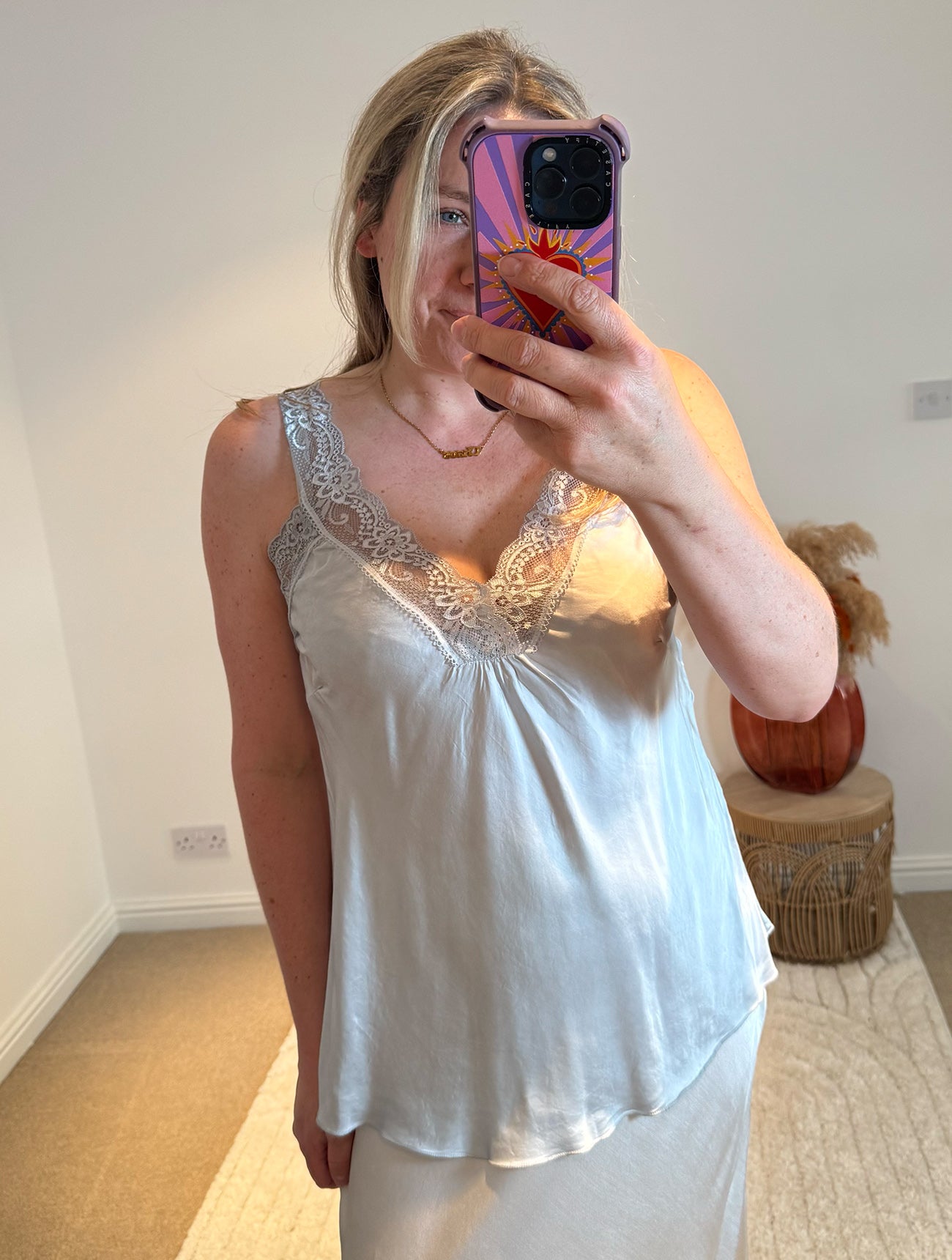 Layla Lace Silky Camisole | Pale Silver