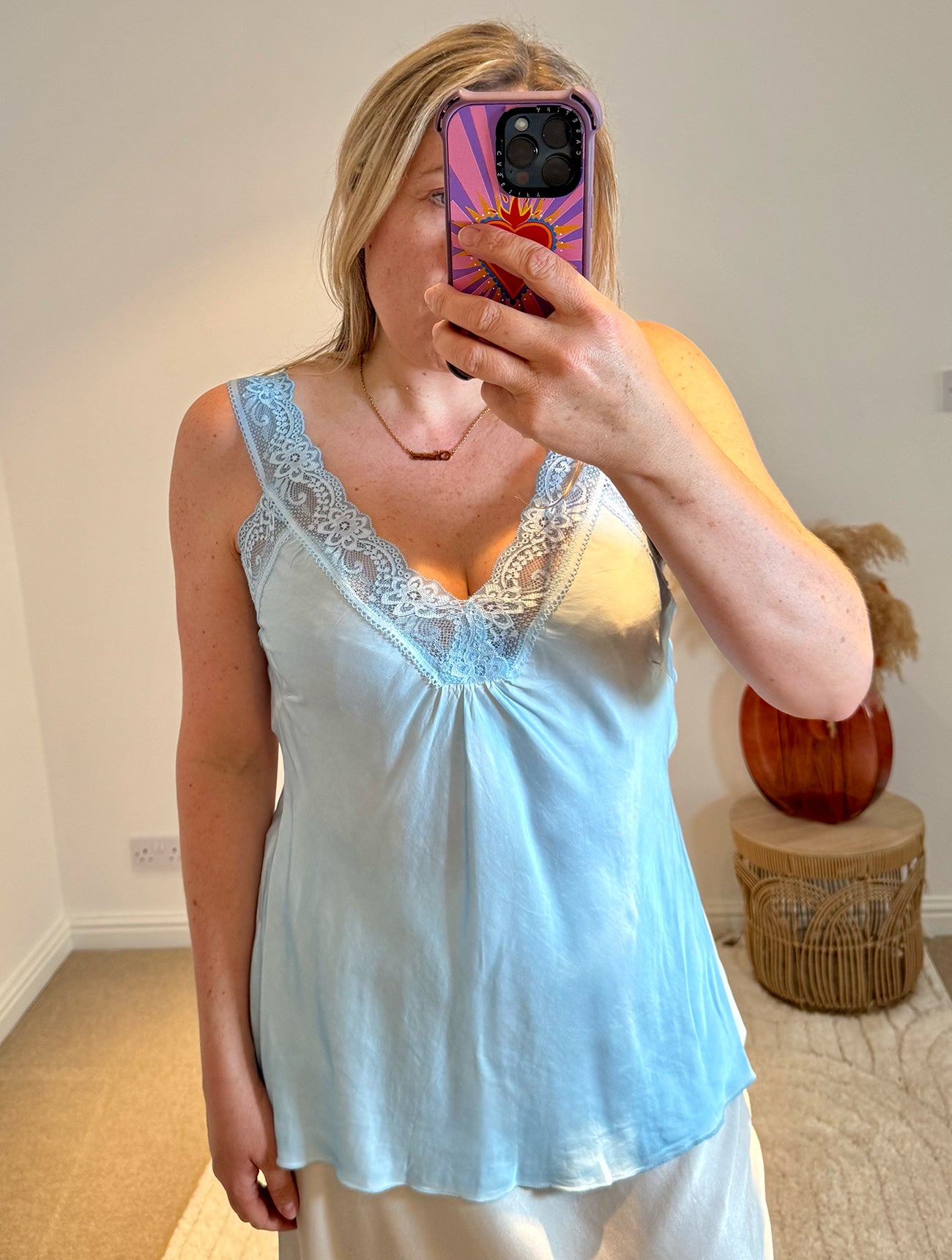 Layla Lace Silky Camisole | Sky Blue