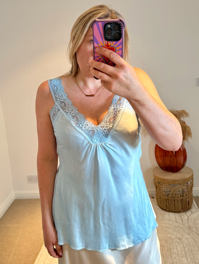 Layla Lace Silky Camisole | Sky Blue