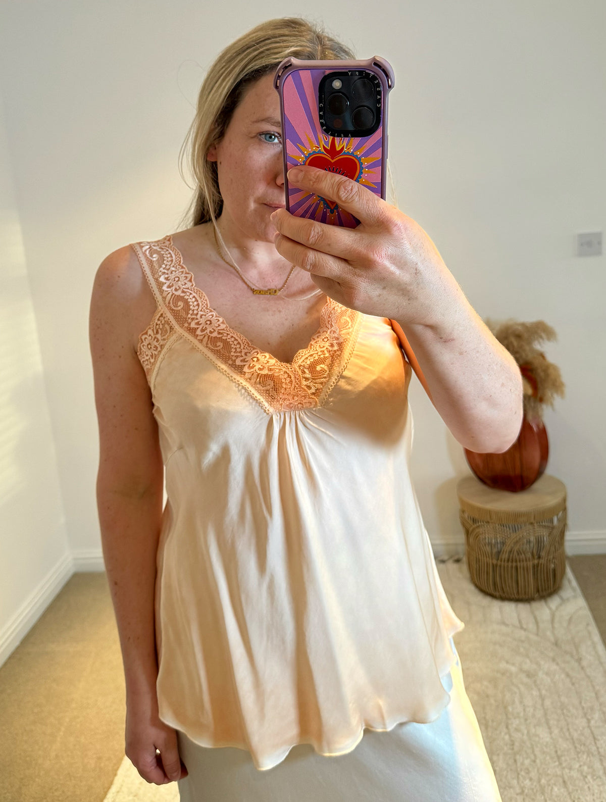 Layla Lace Silky Camisole | Soft Orange