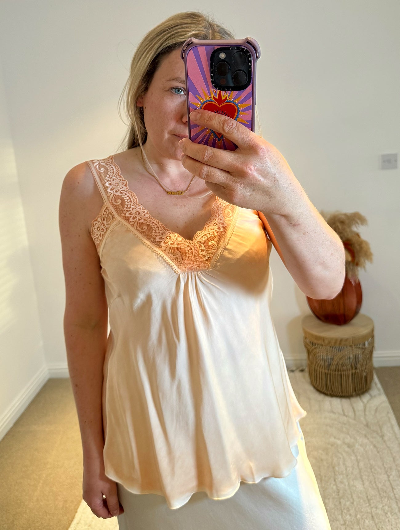 Layla Lace Silky Camisole | Soft Orange
