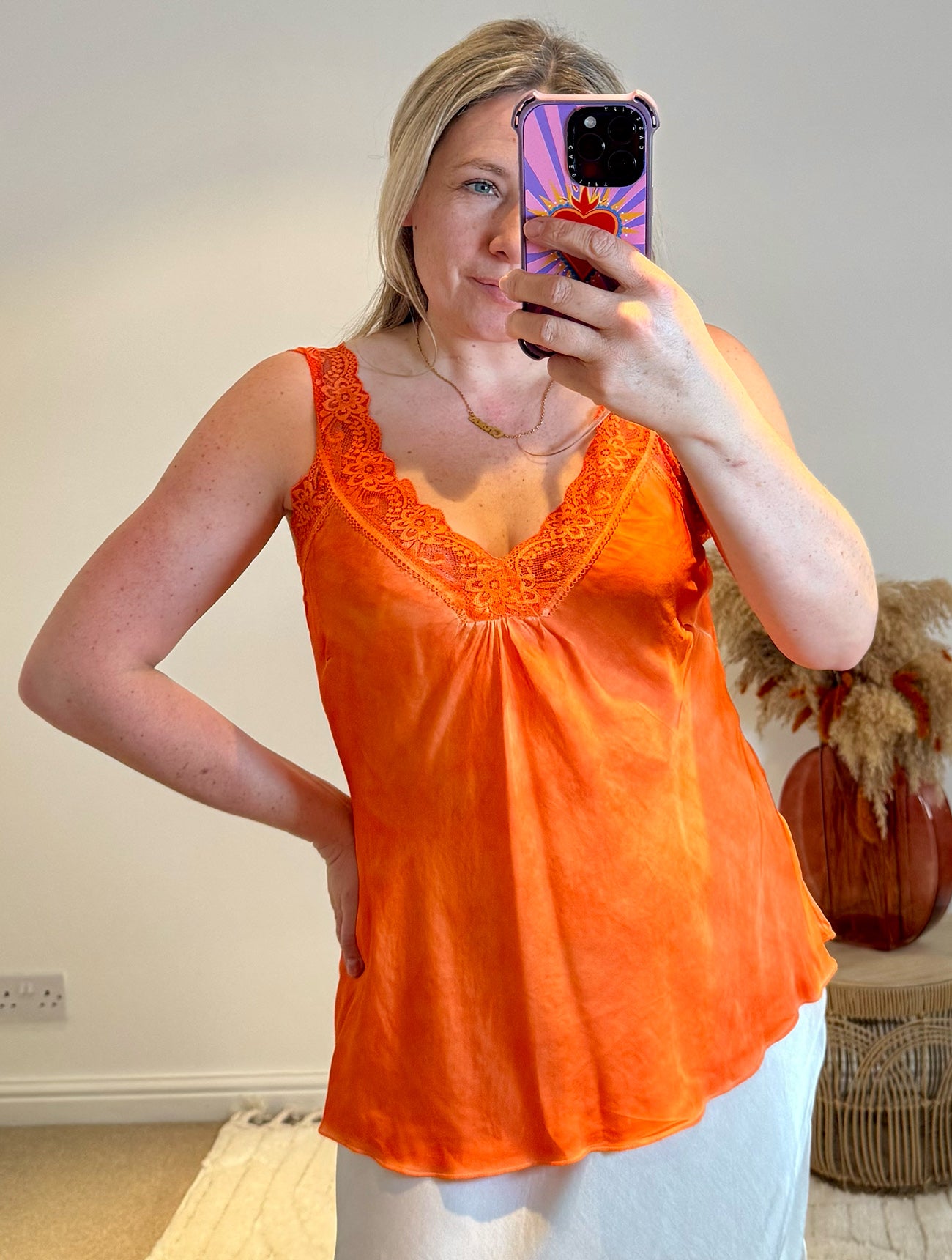 Layla Lace Silky Camisole | Bright Orange