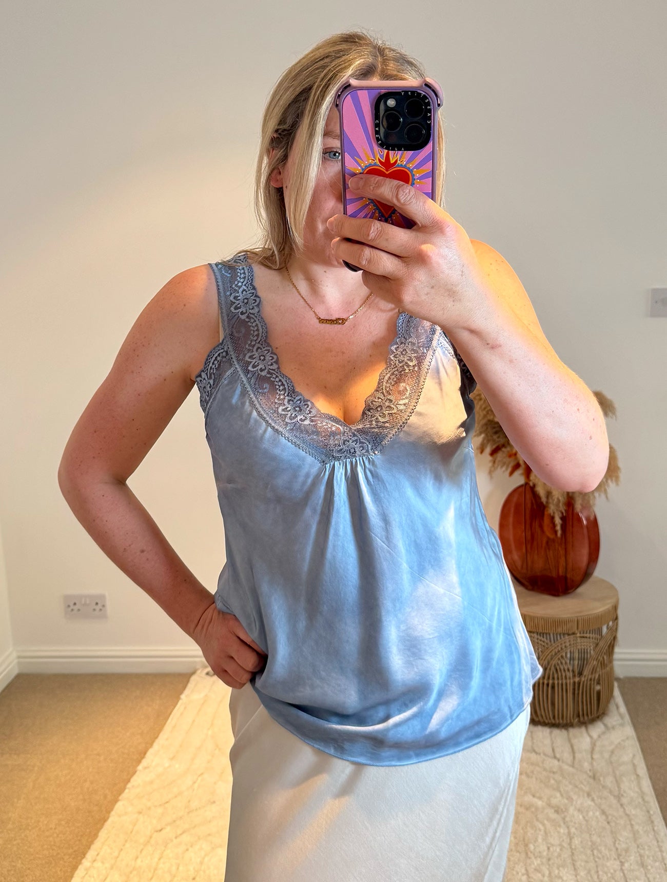 Layla Lace Silky Camisole | Denim Blue