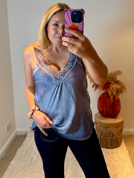 Layla Lace Silky Camisole | Denim Blue