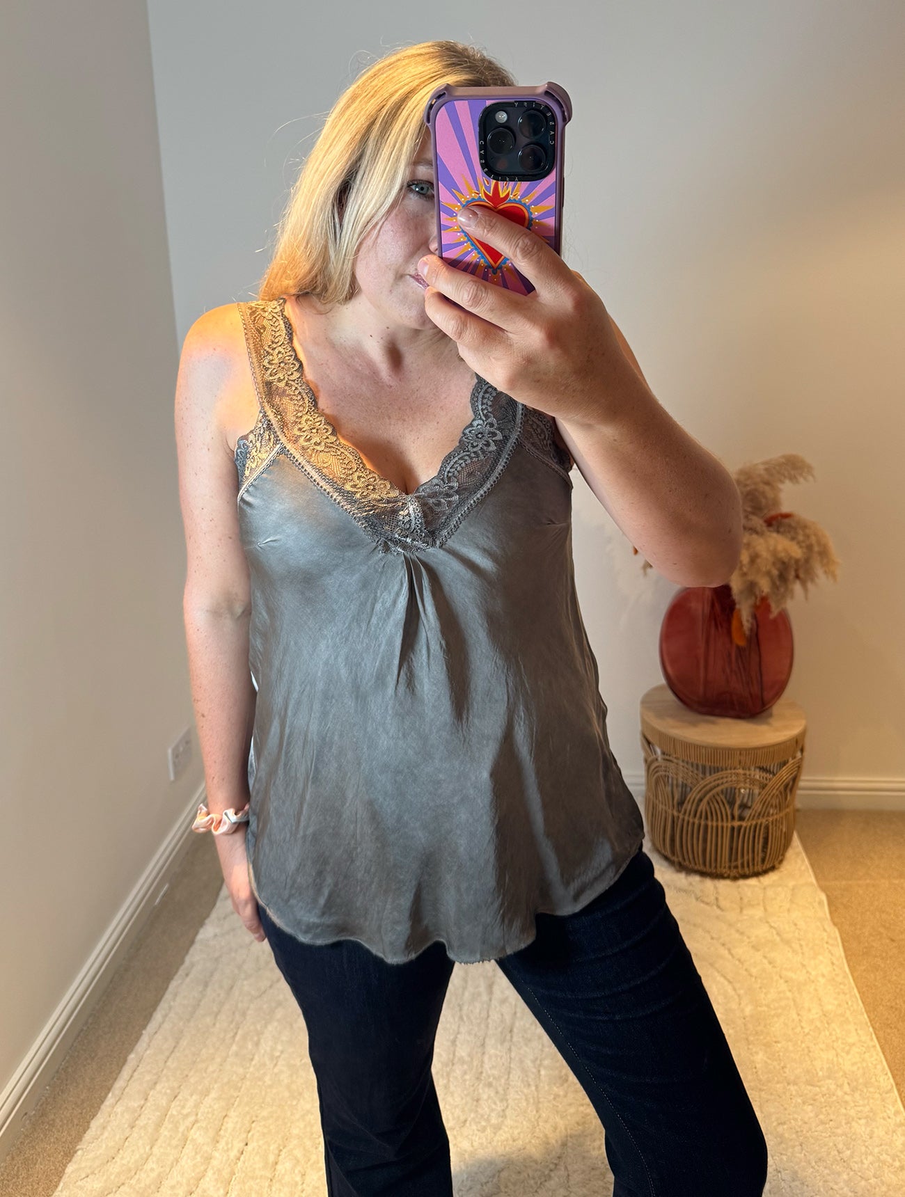 Layla Lace Silky Camisole | Grey