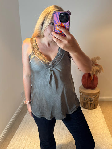 Layla Lace Silky Camisole | Grey