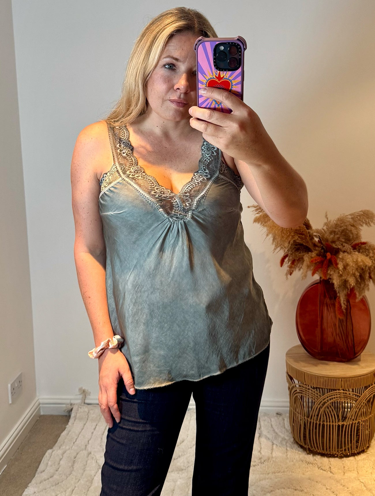 Layla Lace Silky Camisole | Light Khaki