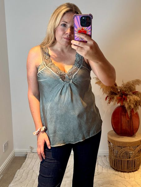 Layla Lace Silky Camisole | Light Khaki