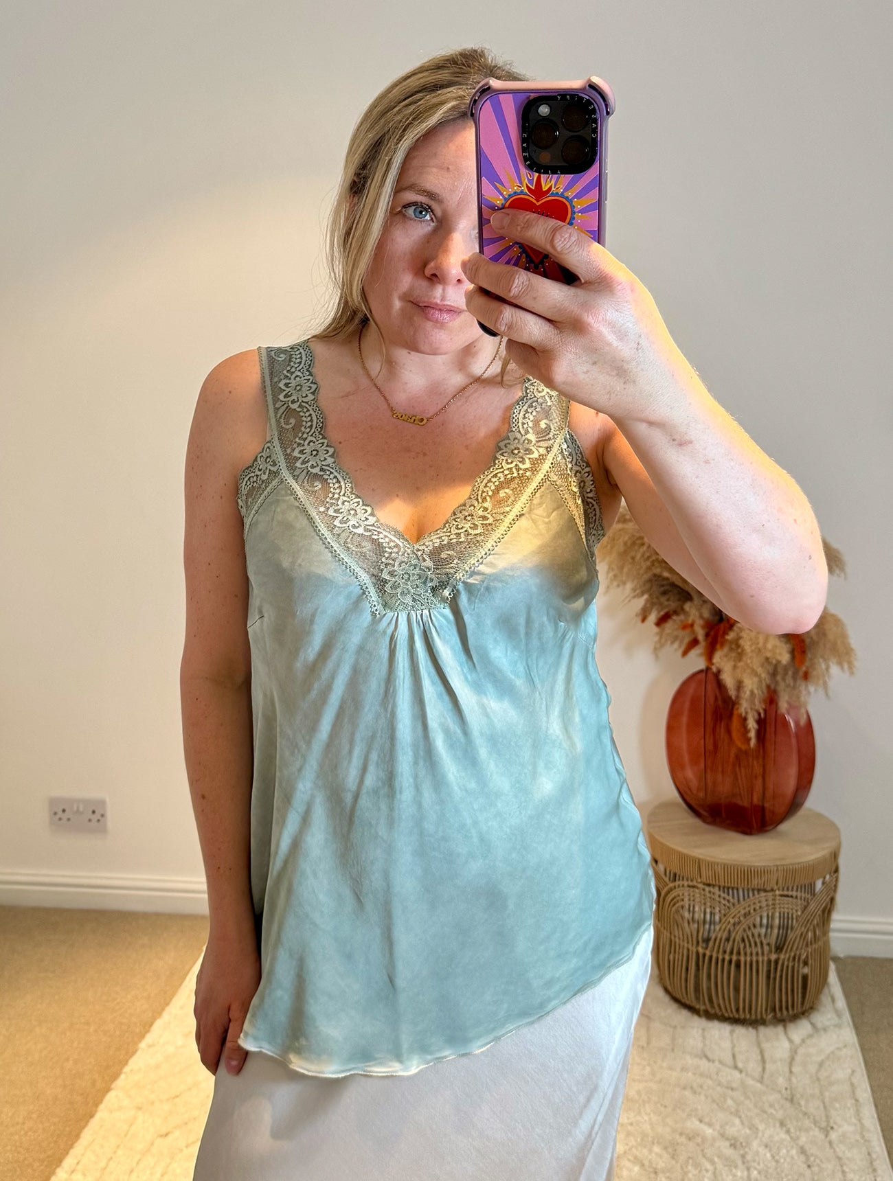Layla Lace Silky Camisole | Sage Green