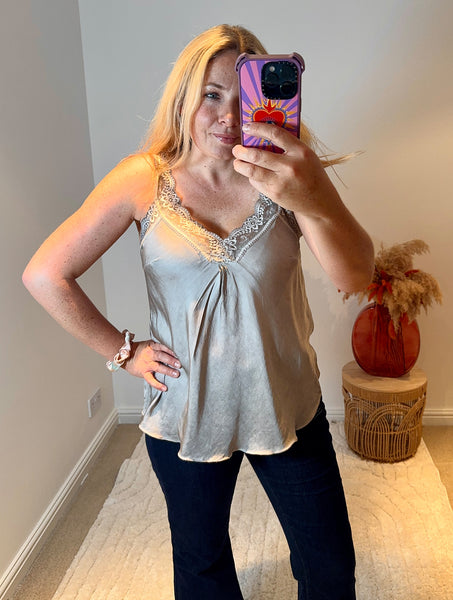 Layla Lace Silky Camisole | Taupe