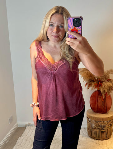 Layla Lace Silky Camisole | Wine