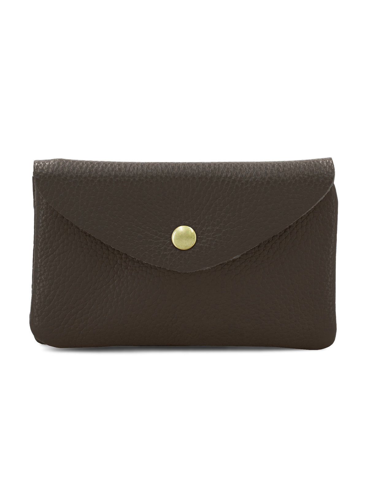 Large Leather Button Purse | Dark Brown