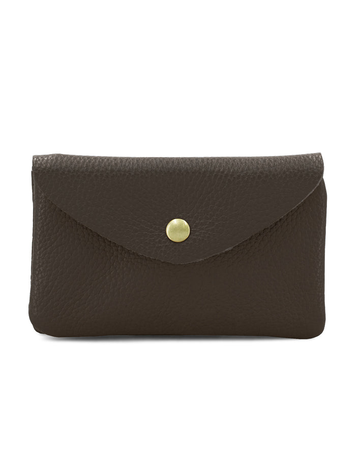 Large Leather Button Purse | Dark Brown
