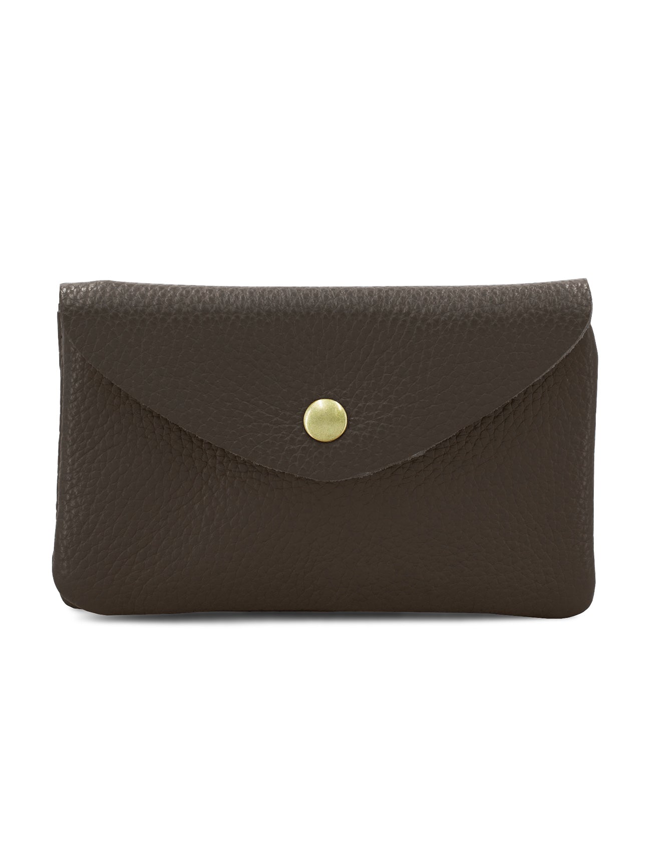 Large Leather Button Purse | Dark Brown