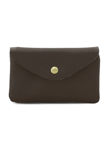 Large Leather Button Purse | Dark Brown