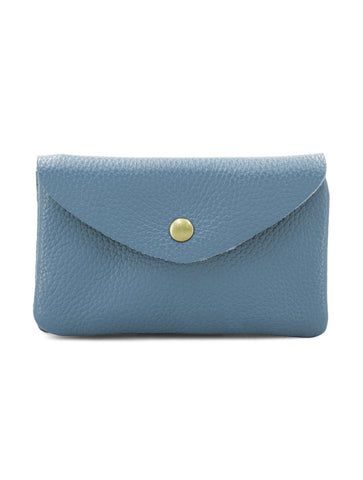 Large Leather Button Purse | Dusty Blue