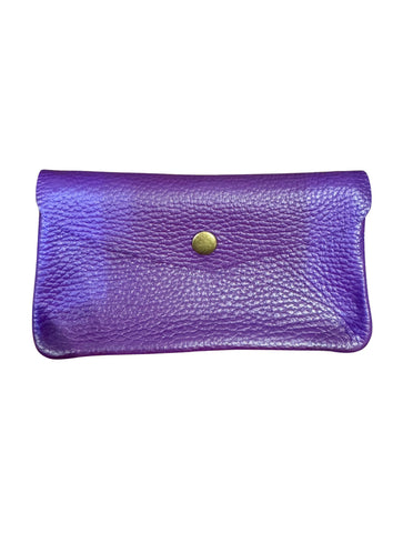 Large Leather Button Purse | Purple