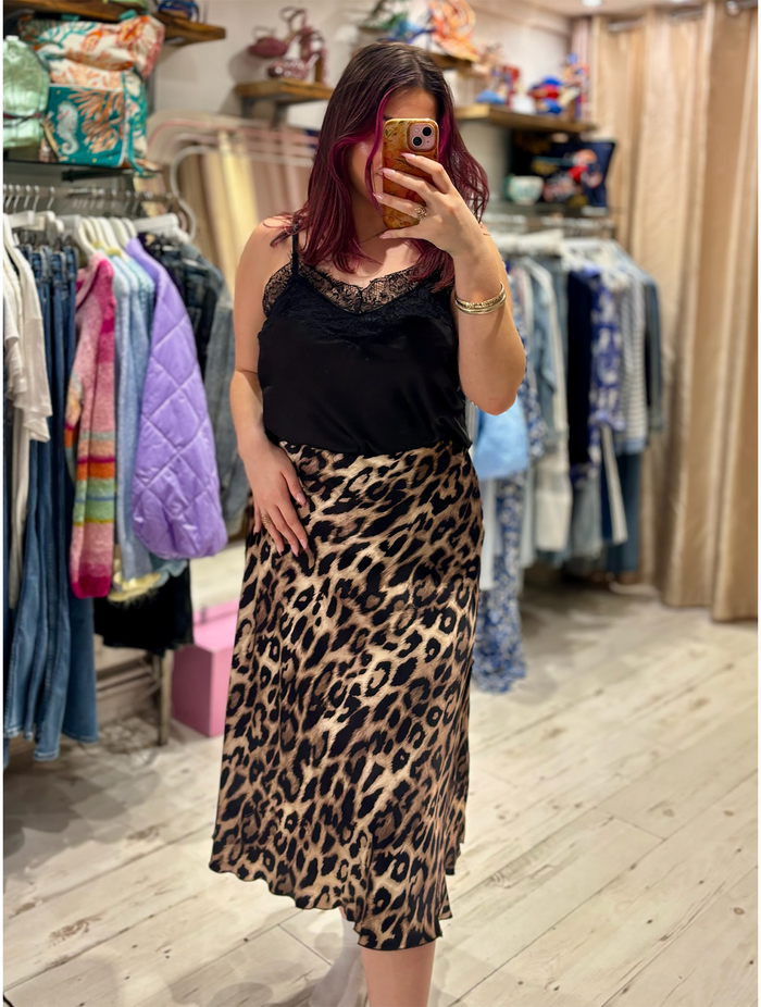 Aurora Satin Skirt | Leopard Print