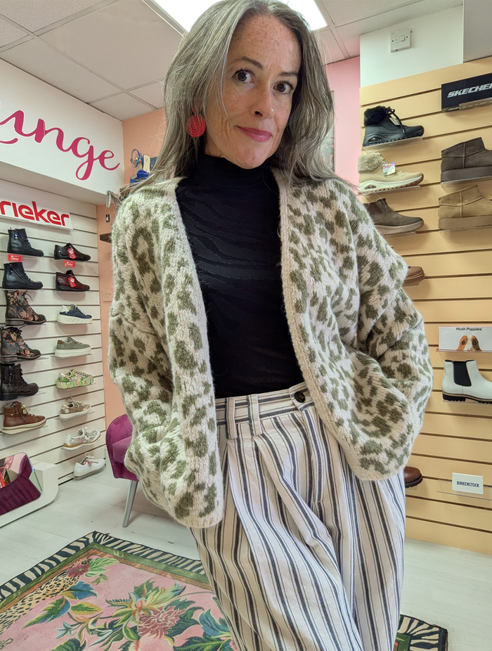 Leopard Print Cosy Cardigan | Khaki/Cream