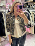 Leopard Print Denim Fitted Stretch Jacket | Brown Leopard