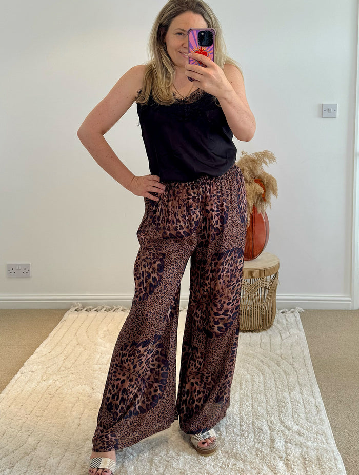 Flowing Palazzo Pants | Leopard Tropical Print