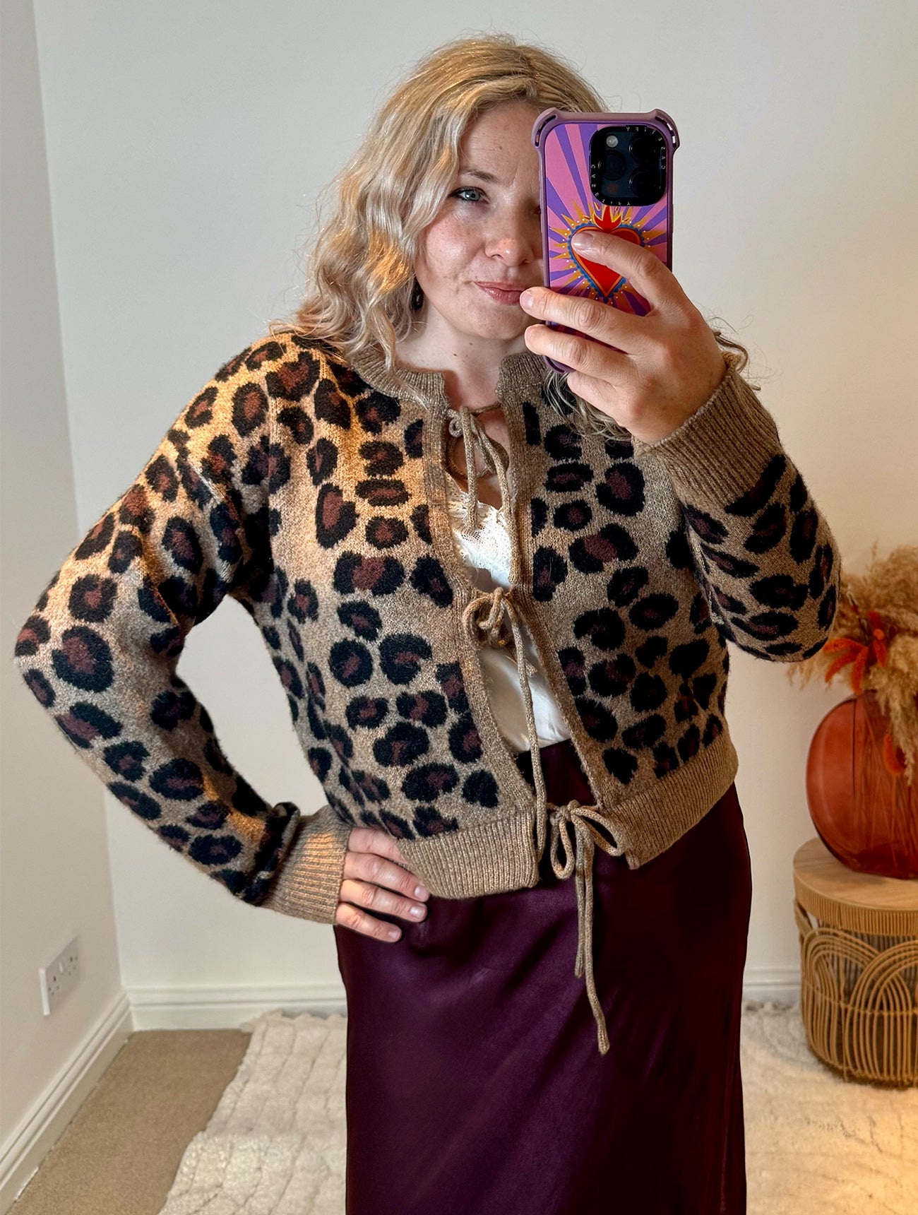 Leopard Tie Front Cardigan | Brown Multi