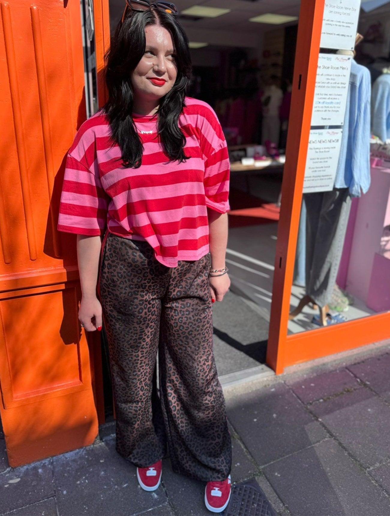 Leopard Track Pants | Red Stripe