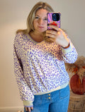 Leopard Retro V-Neck Lightweight Sweat Top | Lilac