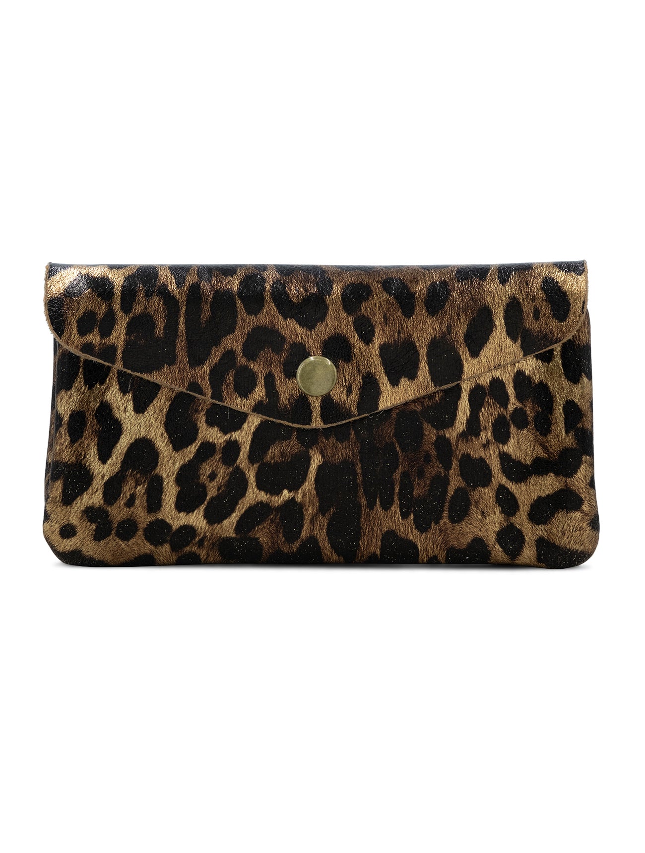 Large Metallic Leopard Leather Purse | Brown