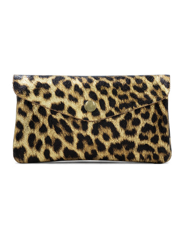 Large Metallic Leopard Leather Purse | Gold