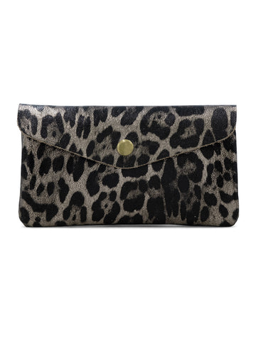 Large Metallic Leopard Leather Purse | Bronze